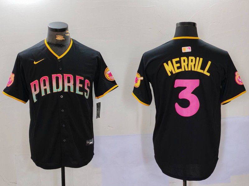 Men San Diego Padres #3 Merrill Black Joint Name 2024 Nike MLB Jersey style 1->san diego padres->MLB Jersey